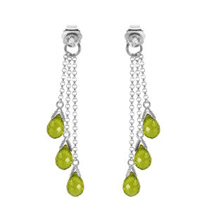 14K. GOLD CHANDELIERS EARRING WITH DIAMONDS & PERIDOTS (White Gold)
